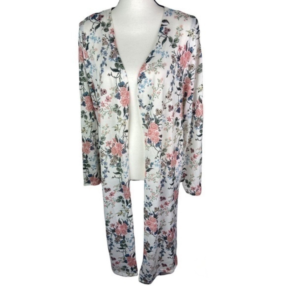 Massini Womens Duster Cardigan 1X Floral Print‎ Open Front Long Sleeve